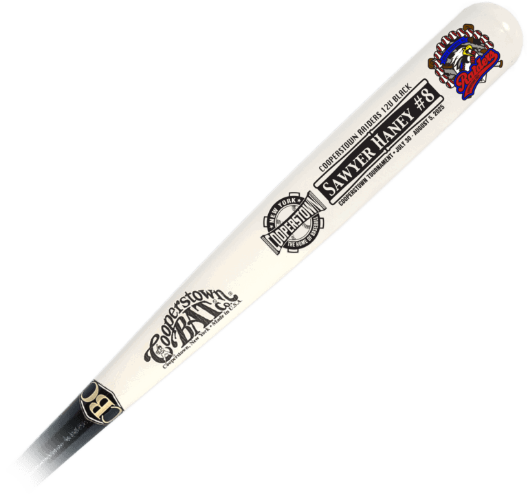Personalized Cooperstown baseball bat with engravings.
