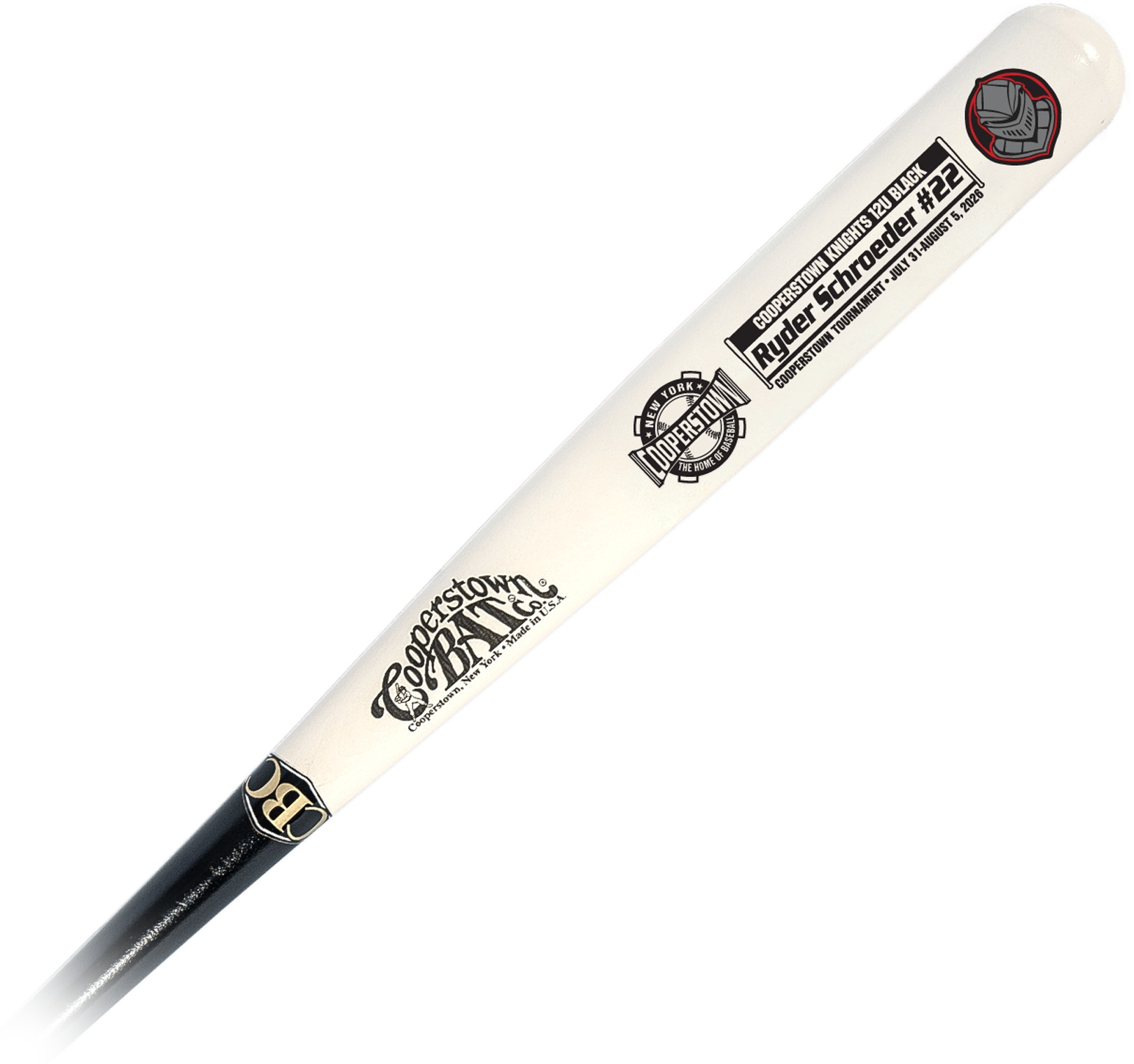 Custom Cooperstown Knights engraved wooden baseball bat