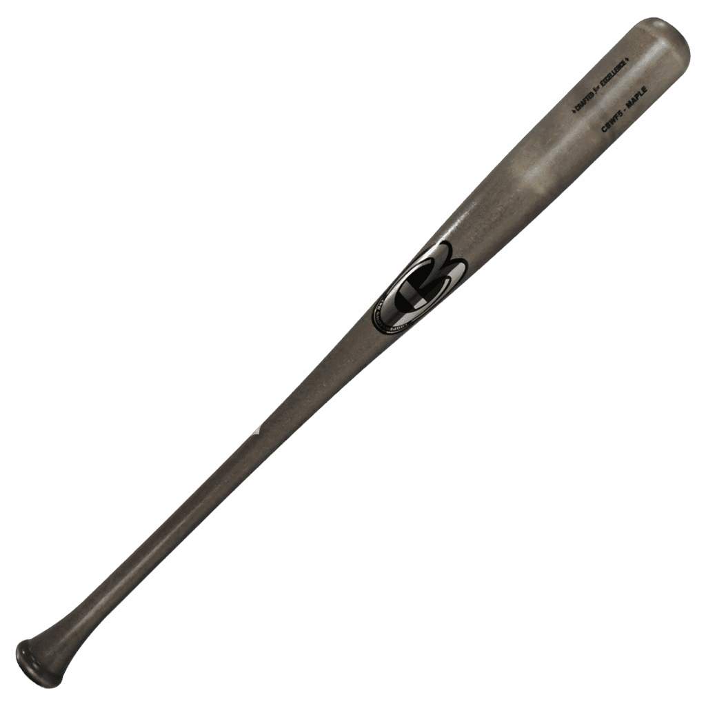 Wooden baseball bat with engraved text.