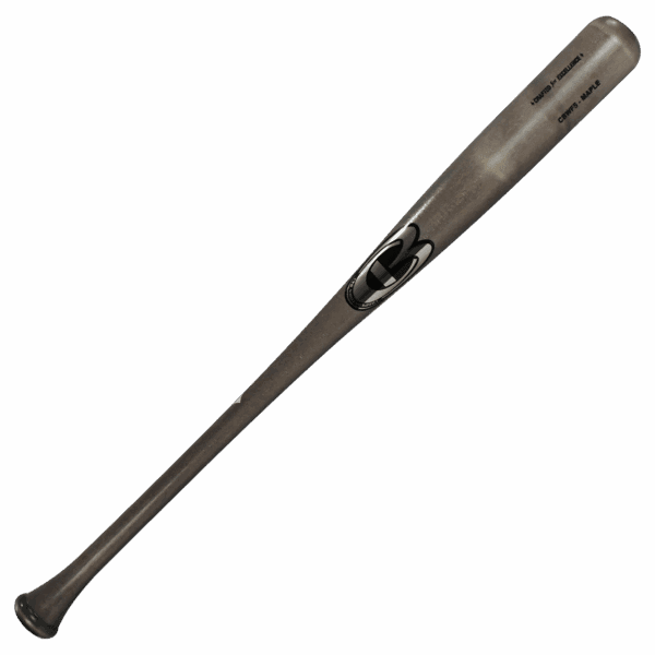Wooden baseball bat with engraved text.