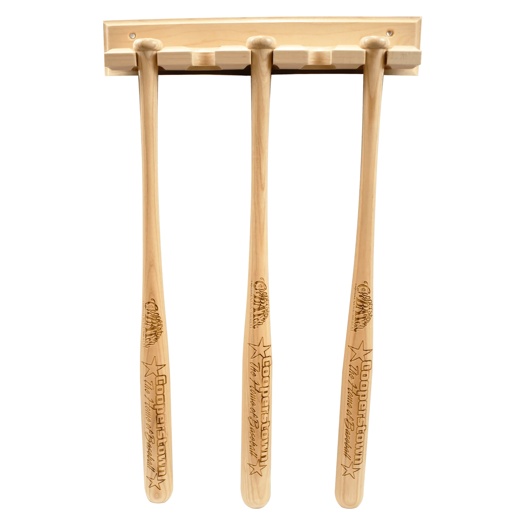 Wooden baseball bat wall mount for five mini bats