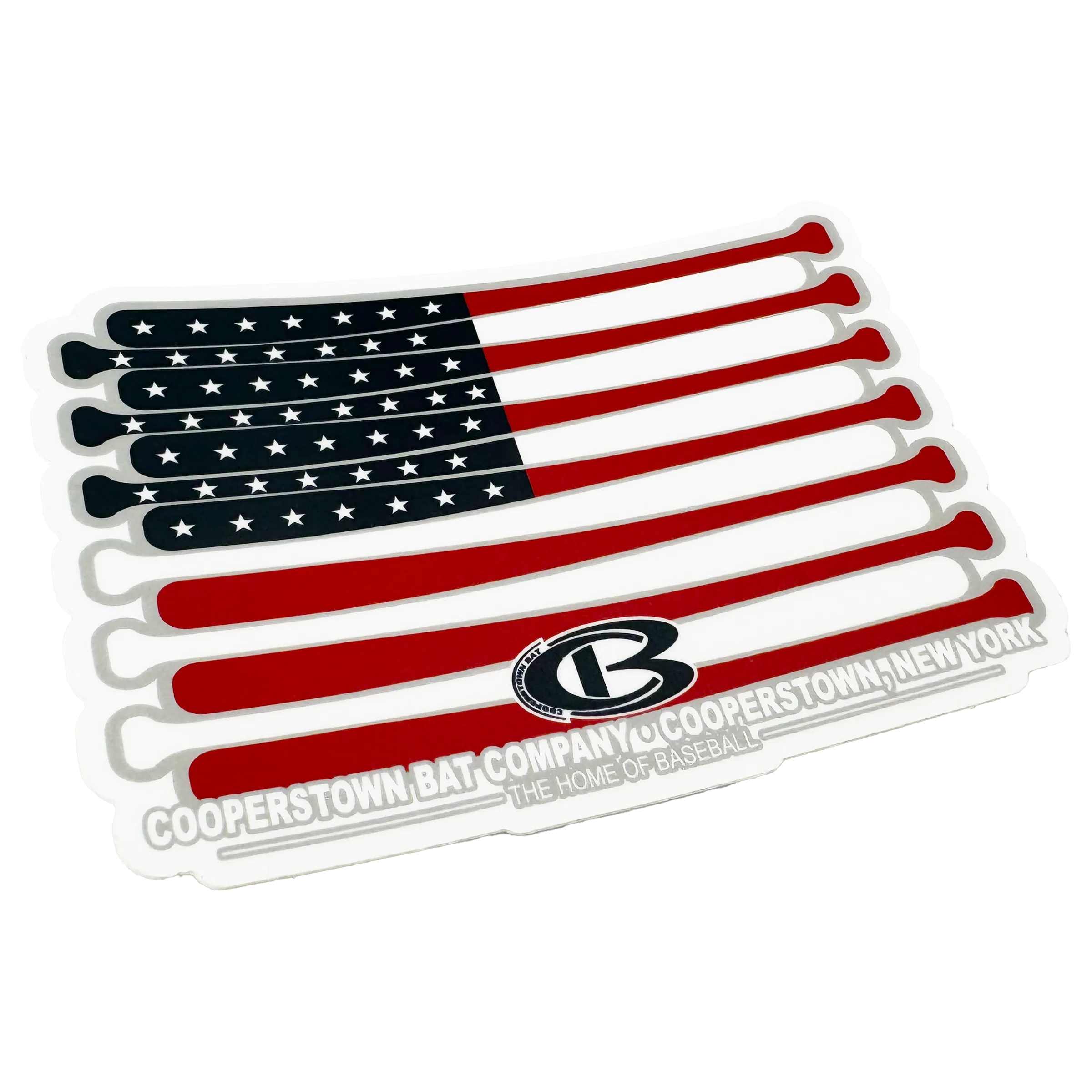 Sticker showing Cooperstown Bat - American Bat Flag Sticker