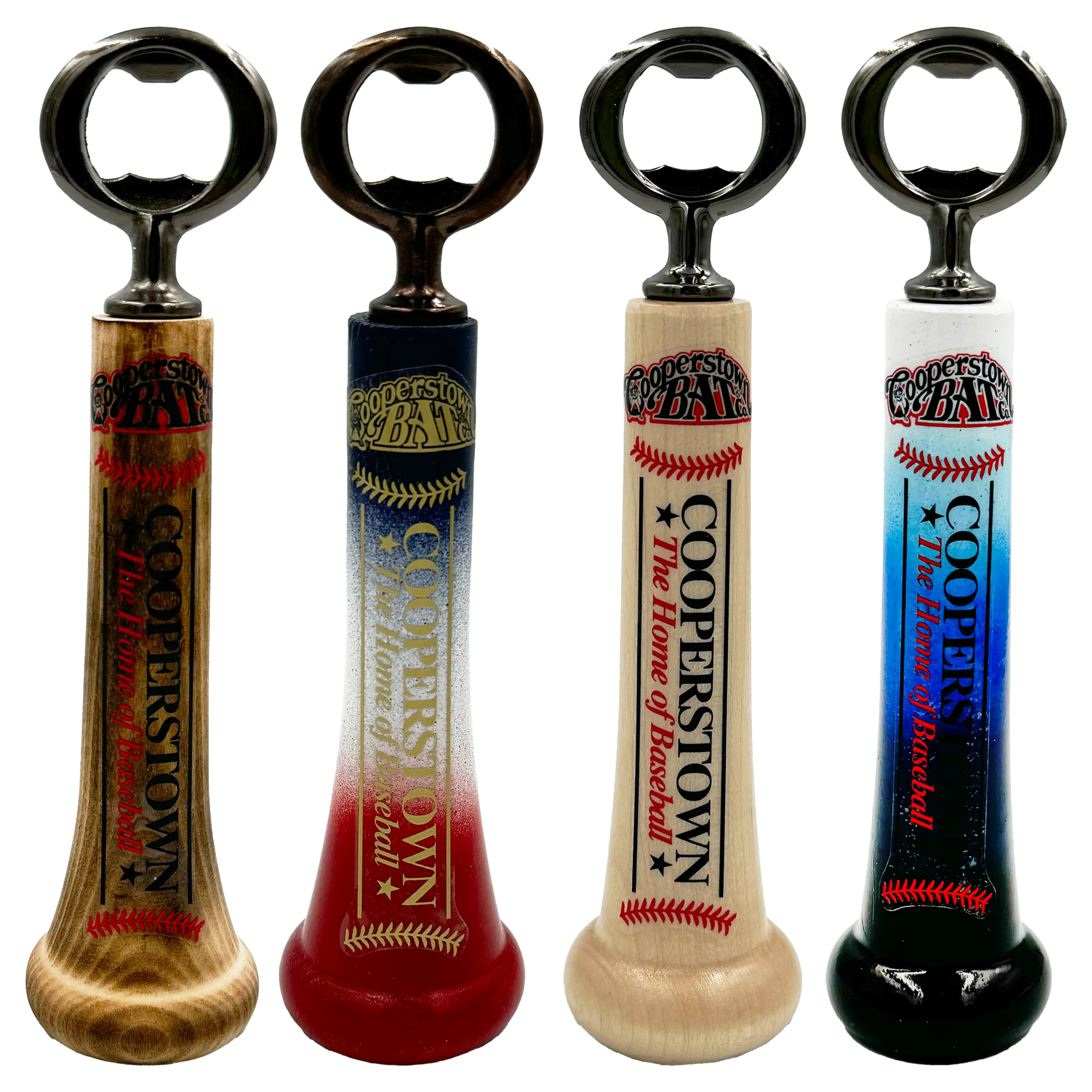 Cooperstown Bat Wooden baseball bat handle bottle openers collection.