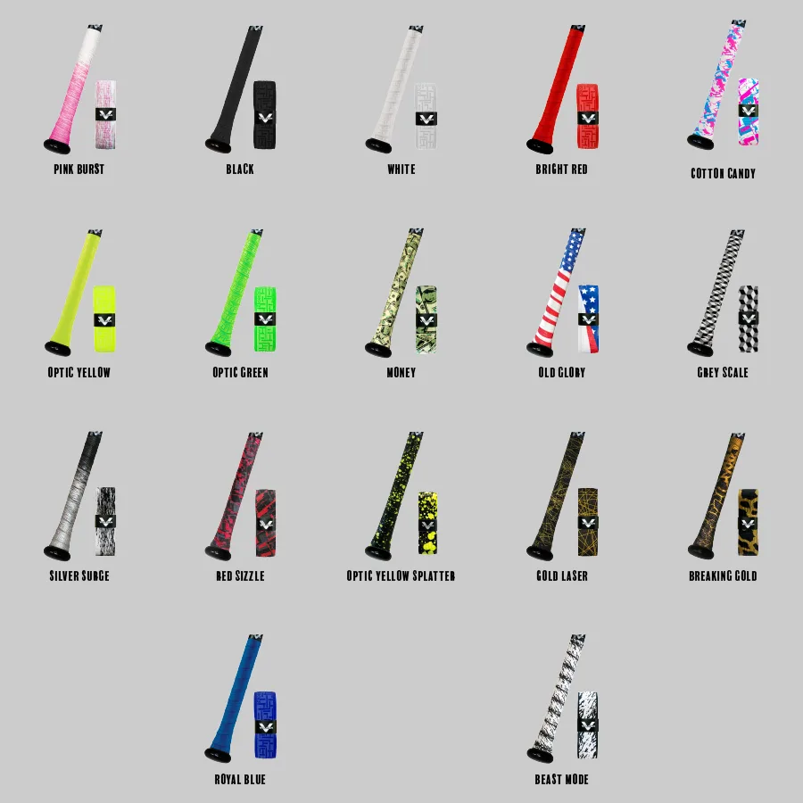 Variety of colorful hockey stick grips.
