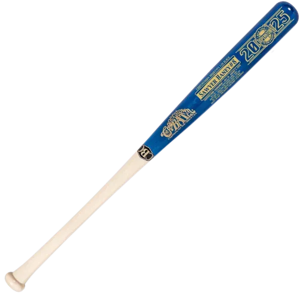 Blue and white Cooperstown baseball bat