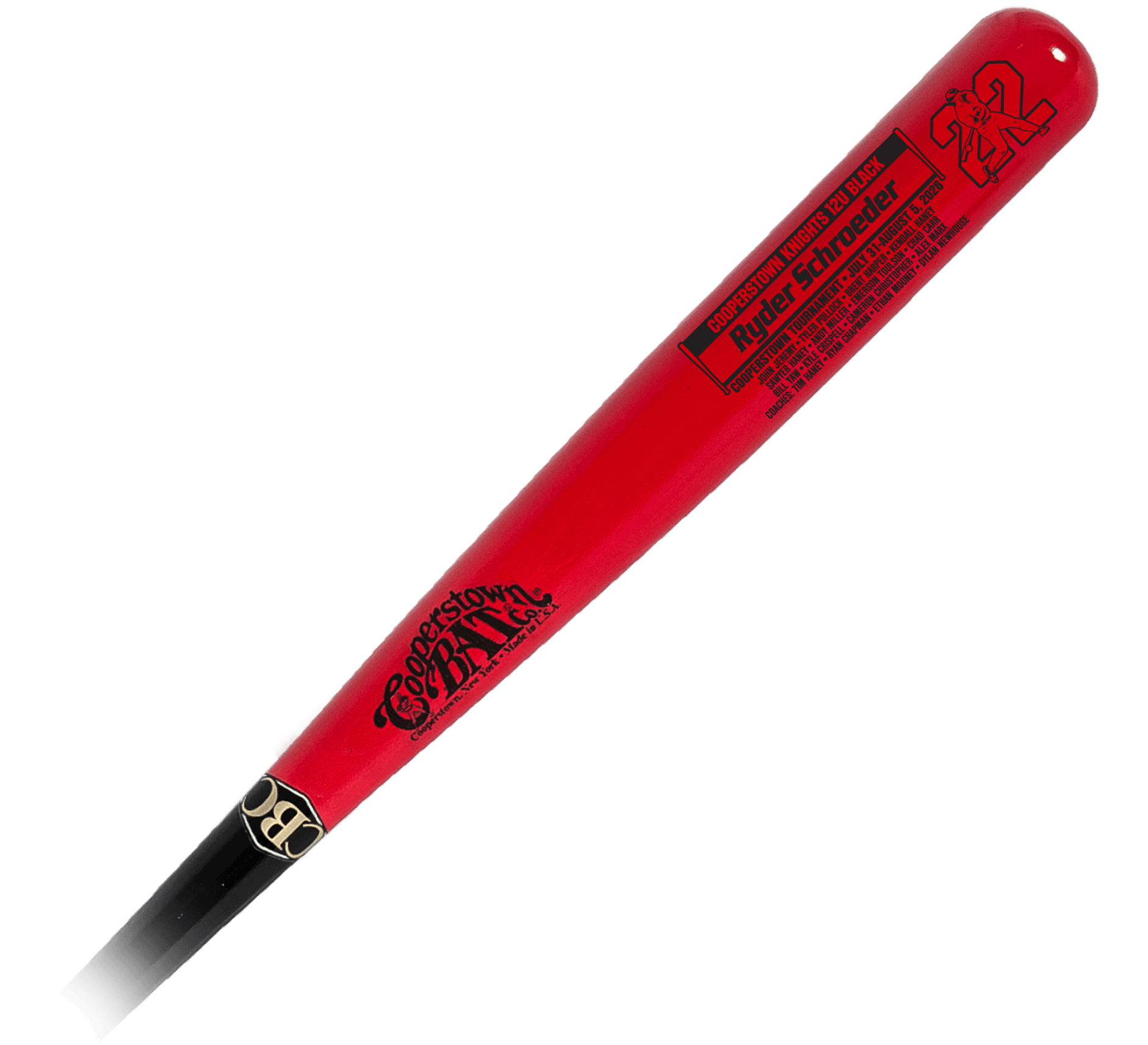 Red Cooperstown Knights commemorative baseball bat