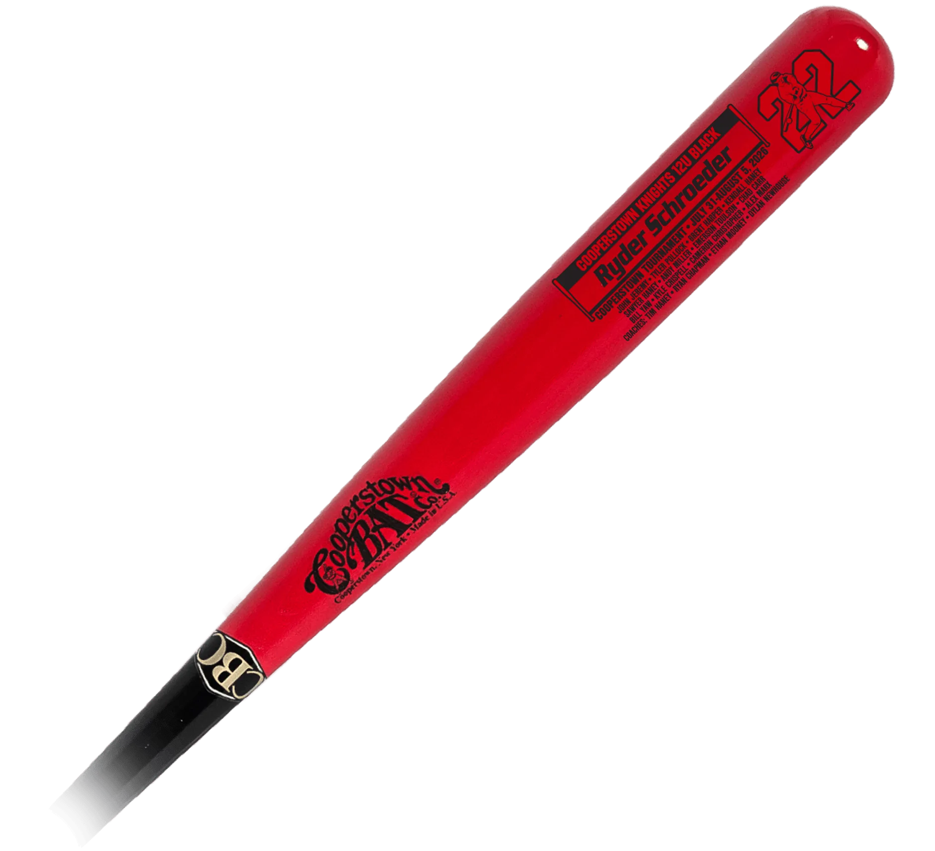 Red Cooperstown Knights commemorative baseball bat