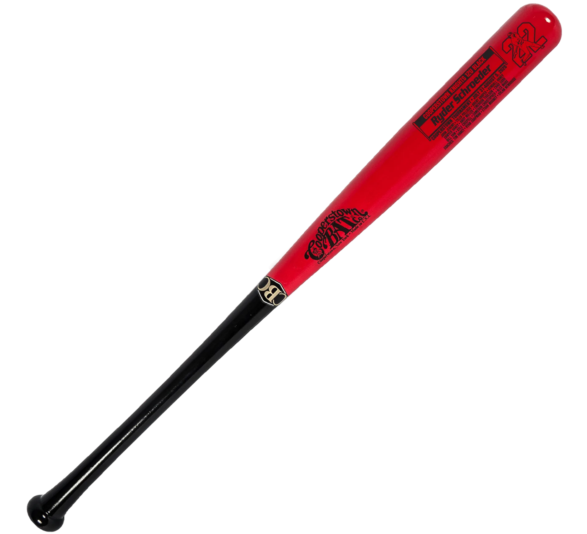 Red and black custom wooden baseball bat