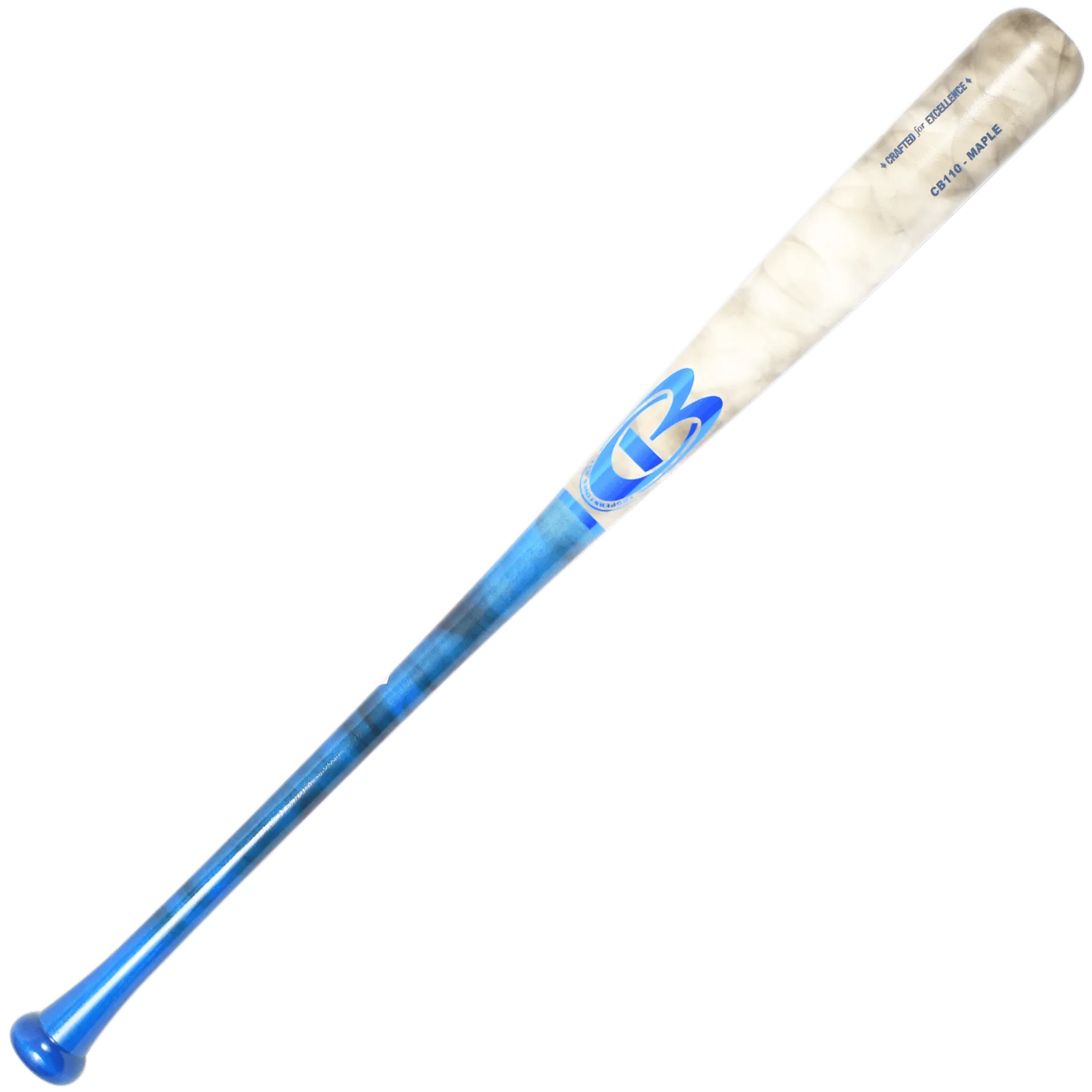 Blue baseball bat on white background.