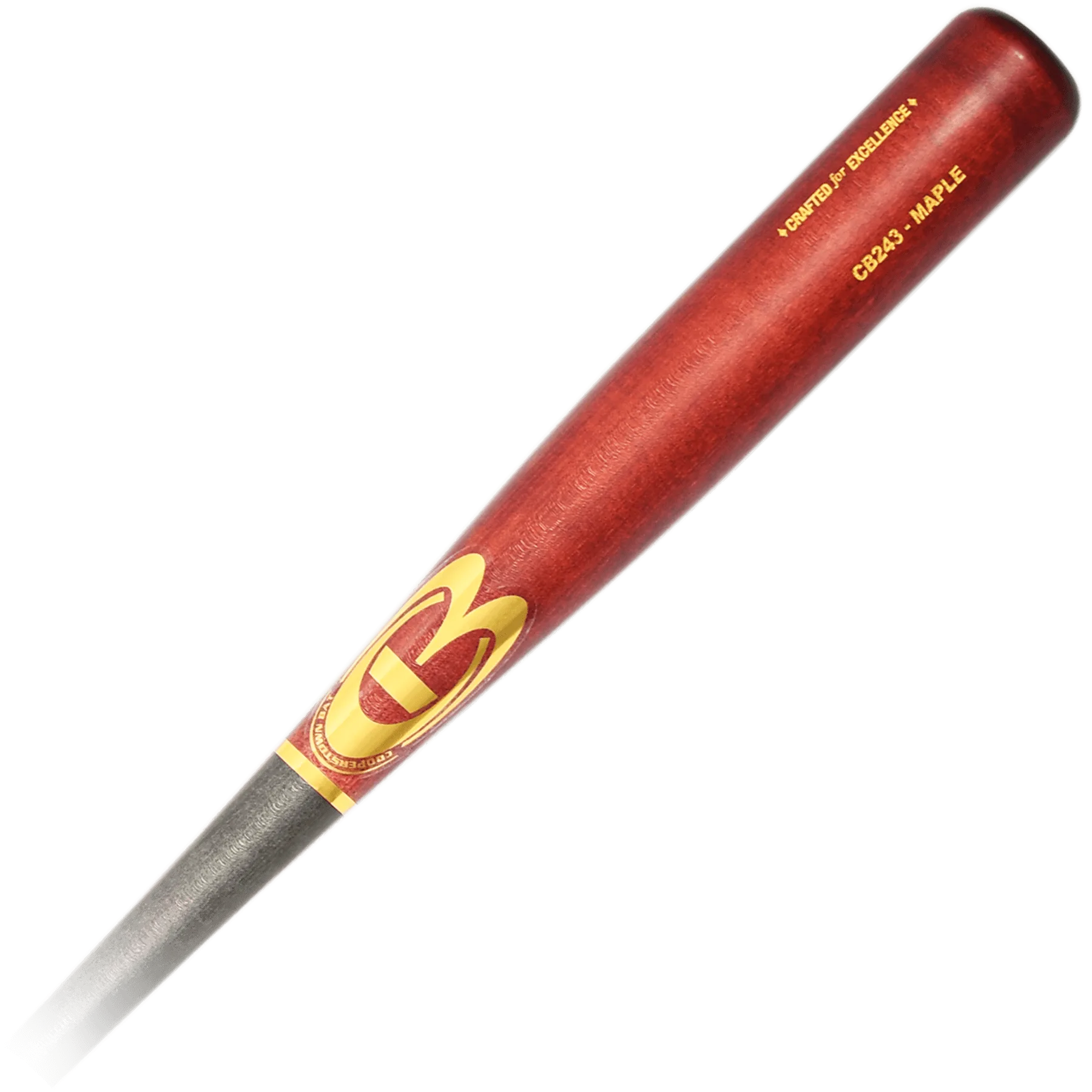 Red maple baseball bat with logo