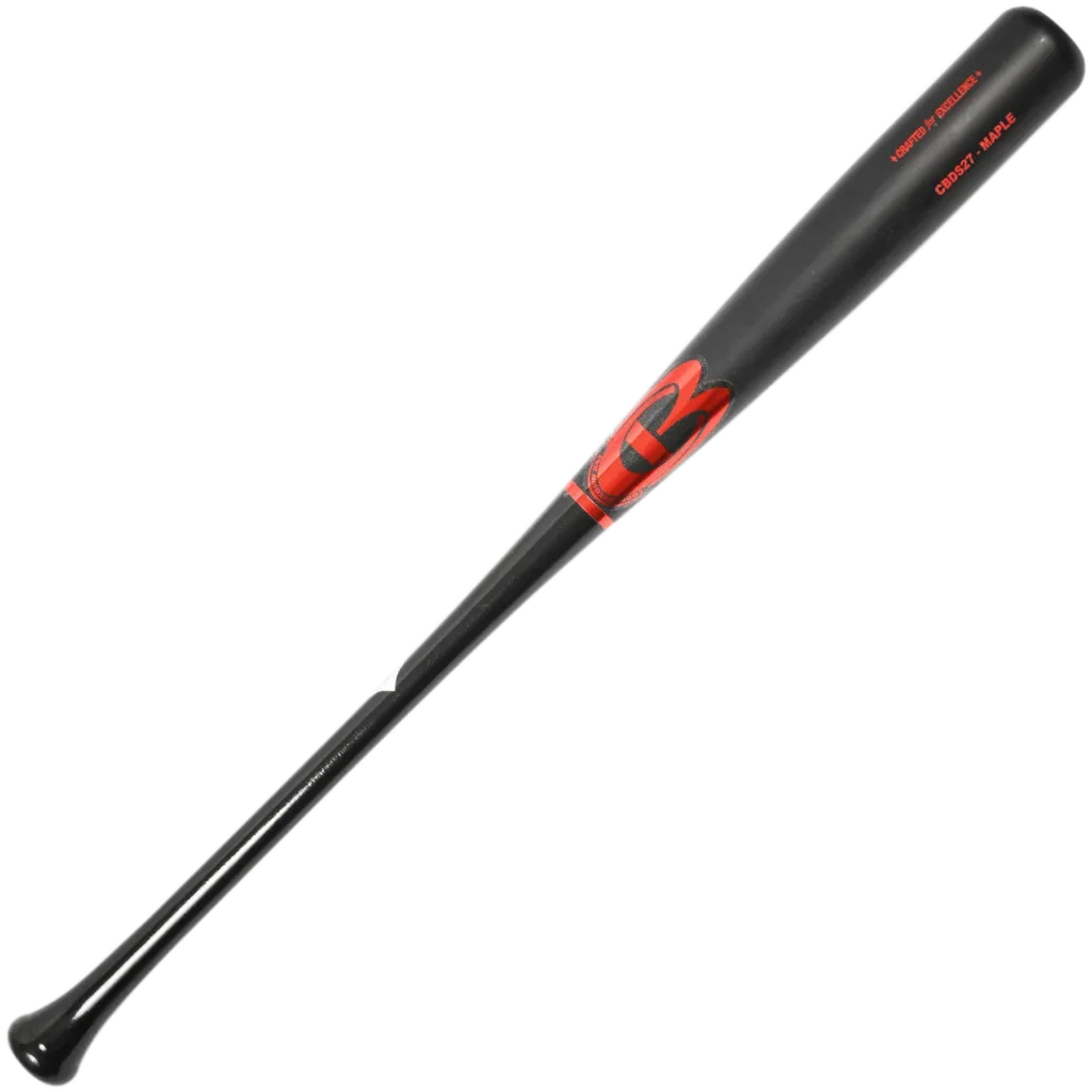 Black wooden baseball bat with red accents