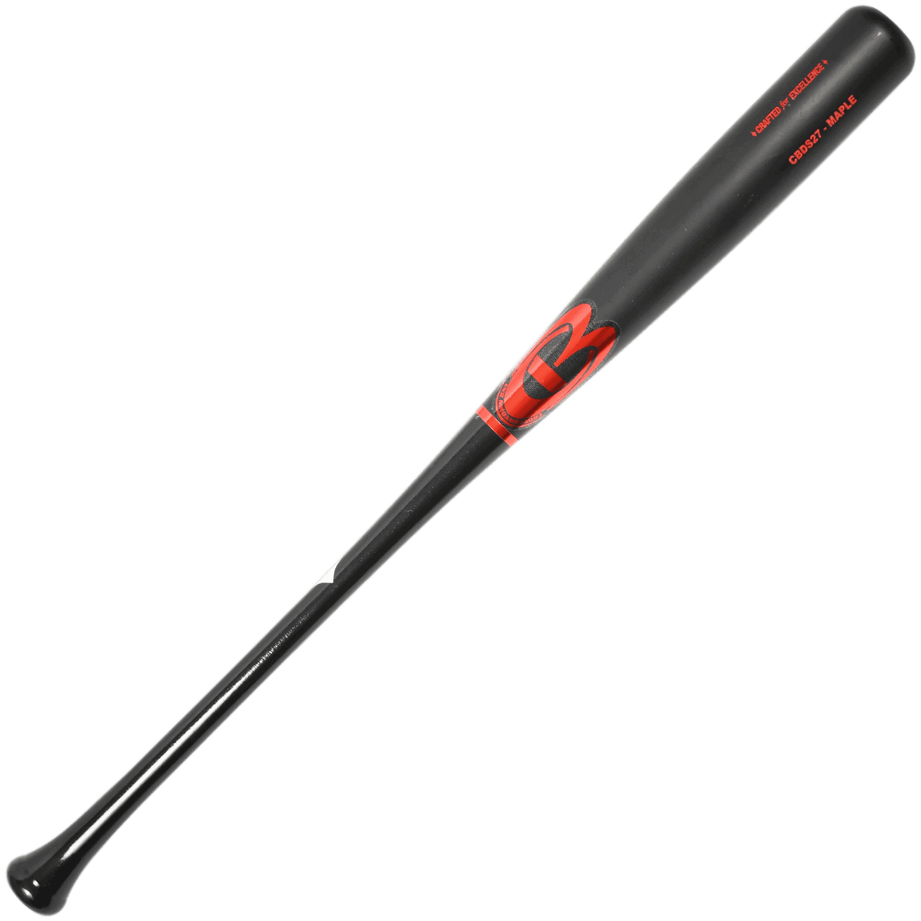 Black wooden baseball bat with red accents