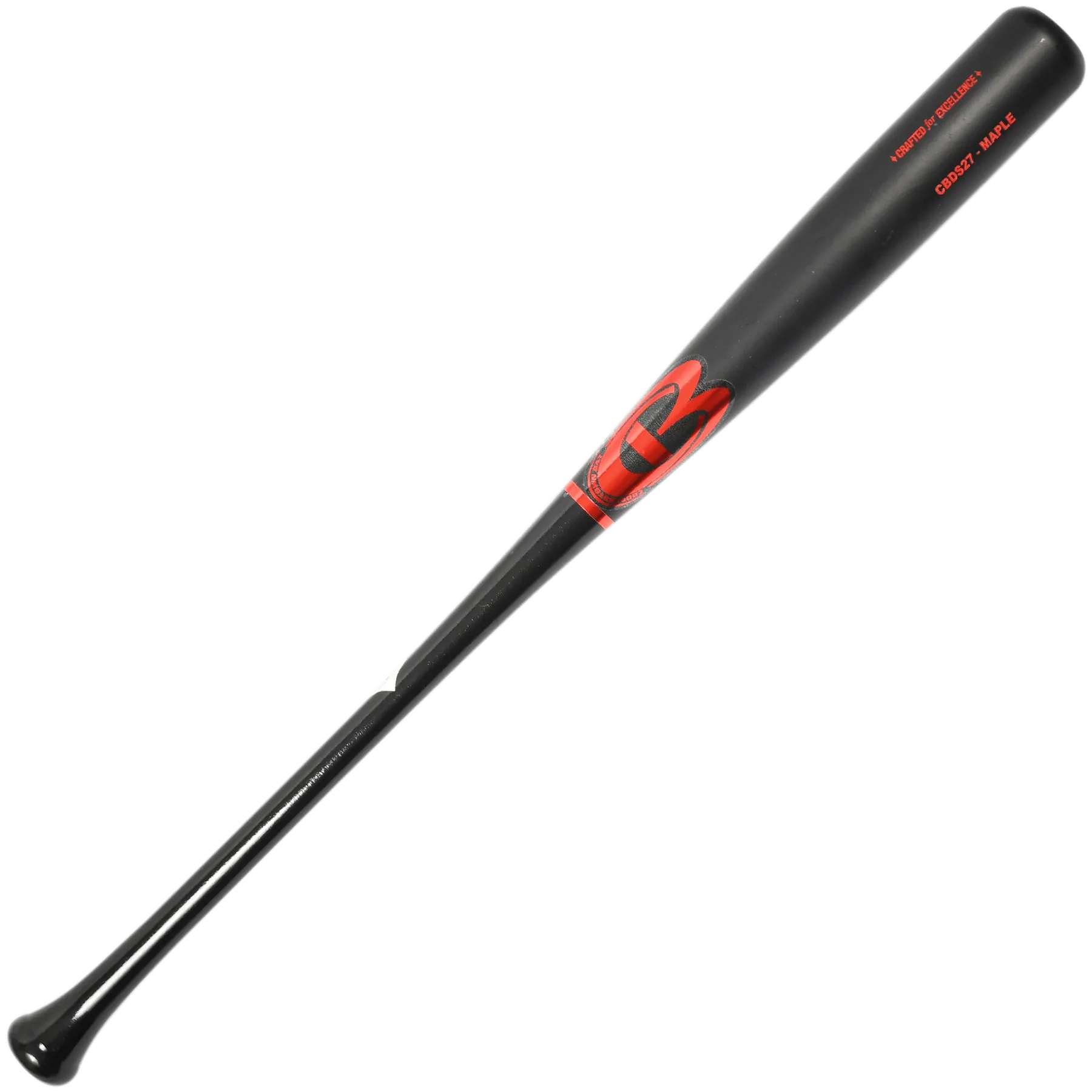 Black wooden baseball bat with red accents