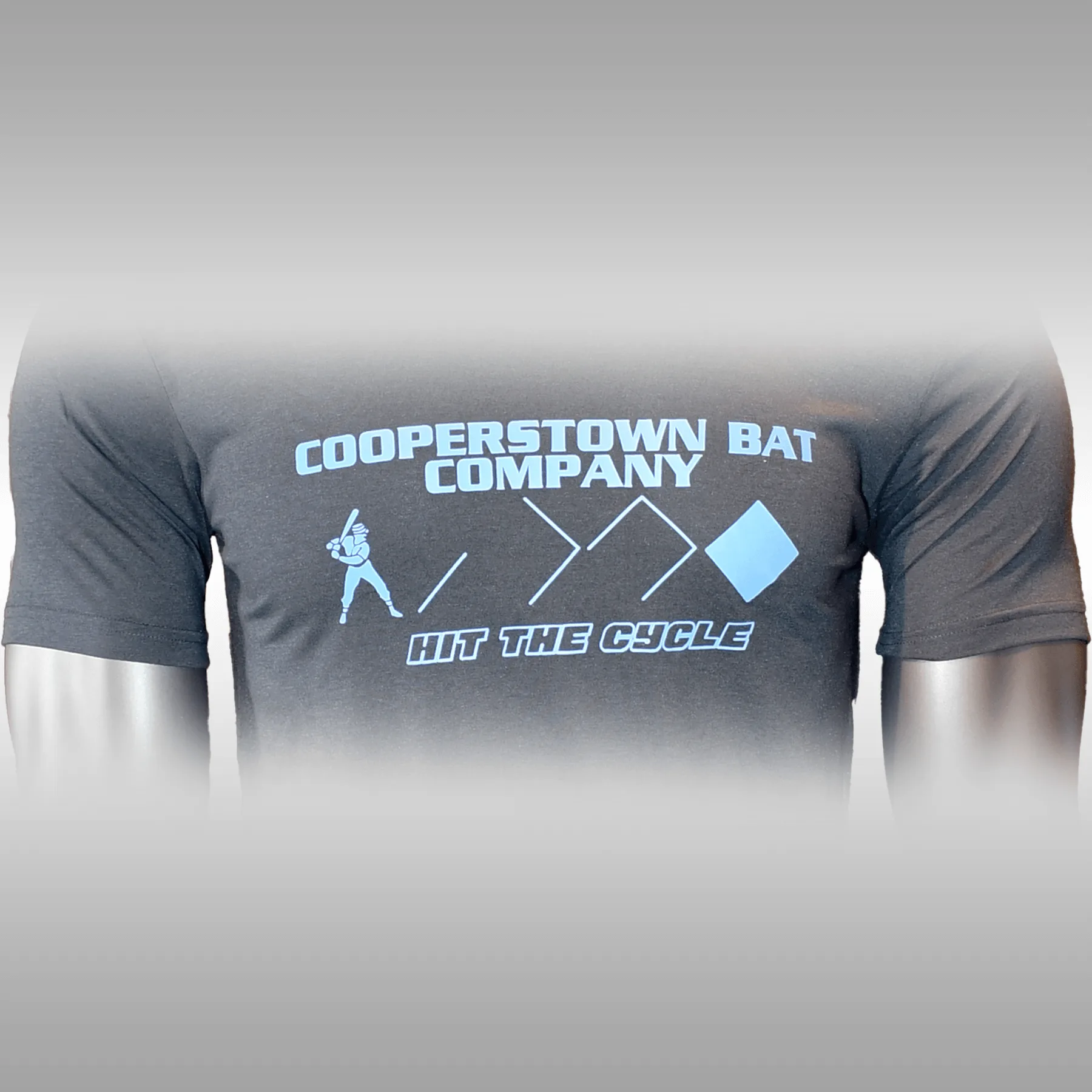 Cooperstown Bat Company T-shirt with baseball theme.