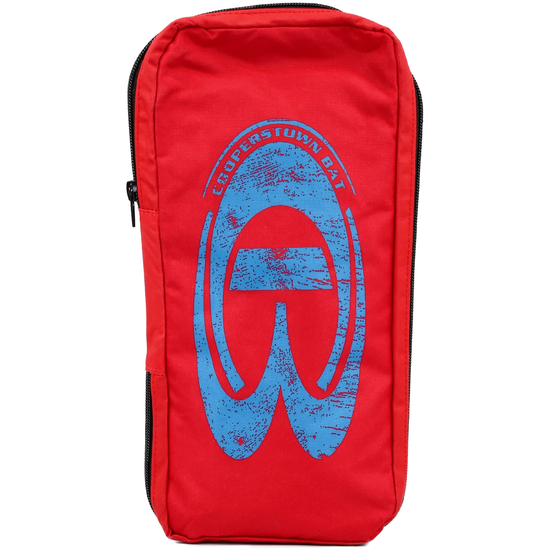 Red bag with blue logo, Cooperstown Bat.