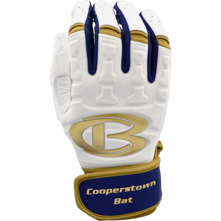 White and blue batting glove, Cooperstown Bat logo