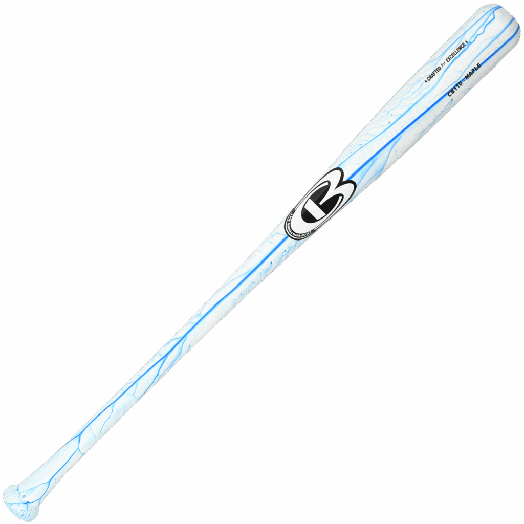 White and blue wooden baseball bat