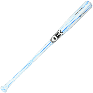 White and blue wooden baseball bat