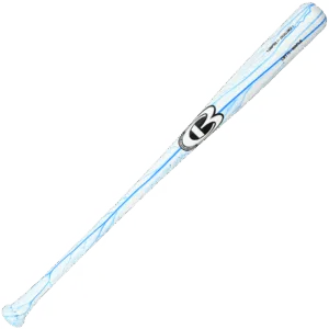 White and blue wooden baseball bat