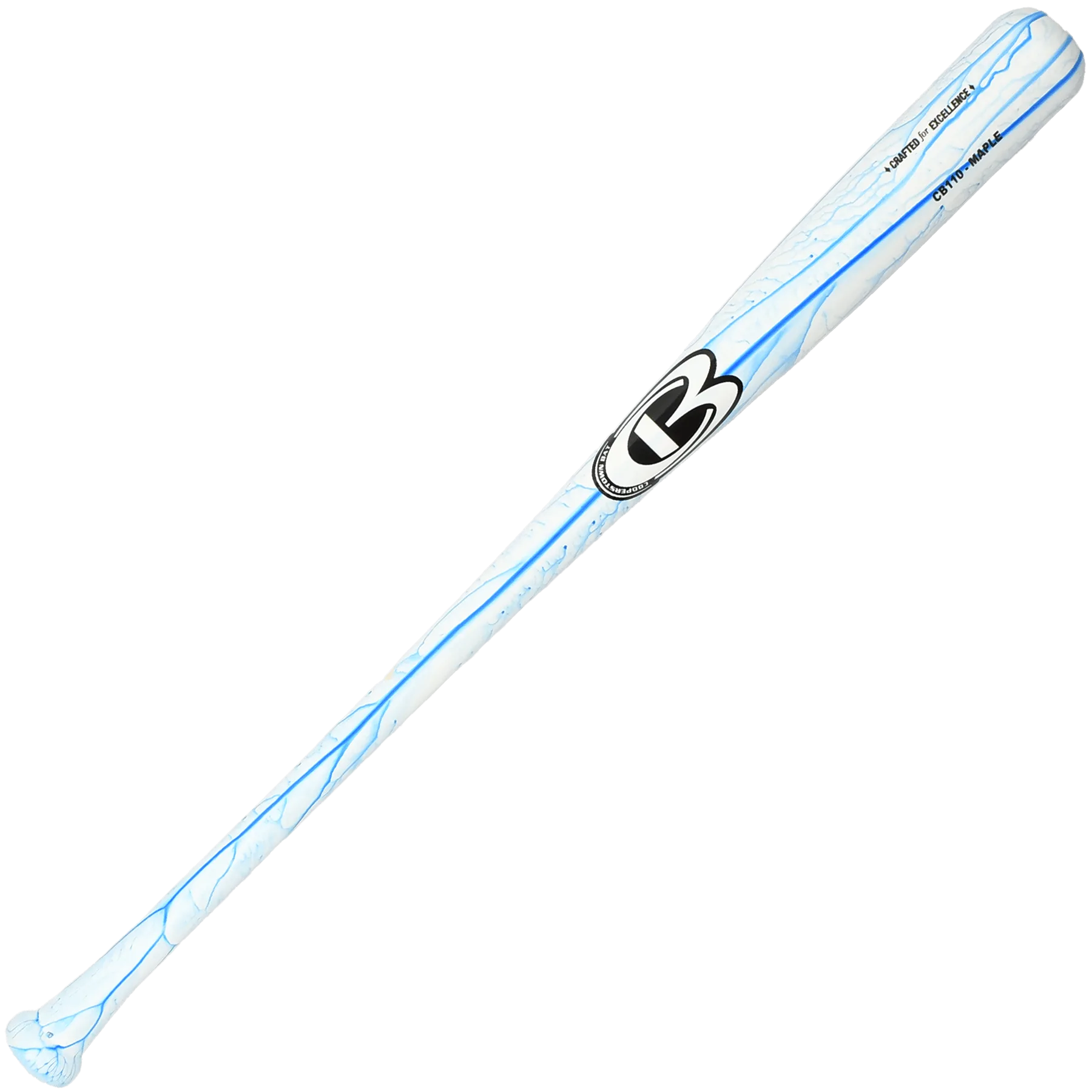 White and blue wooden baseball bat
