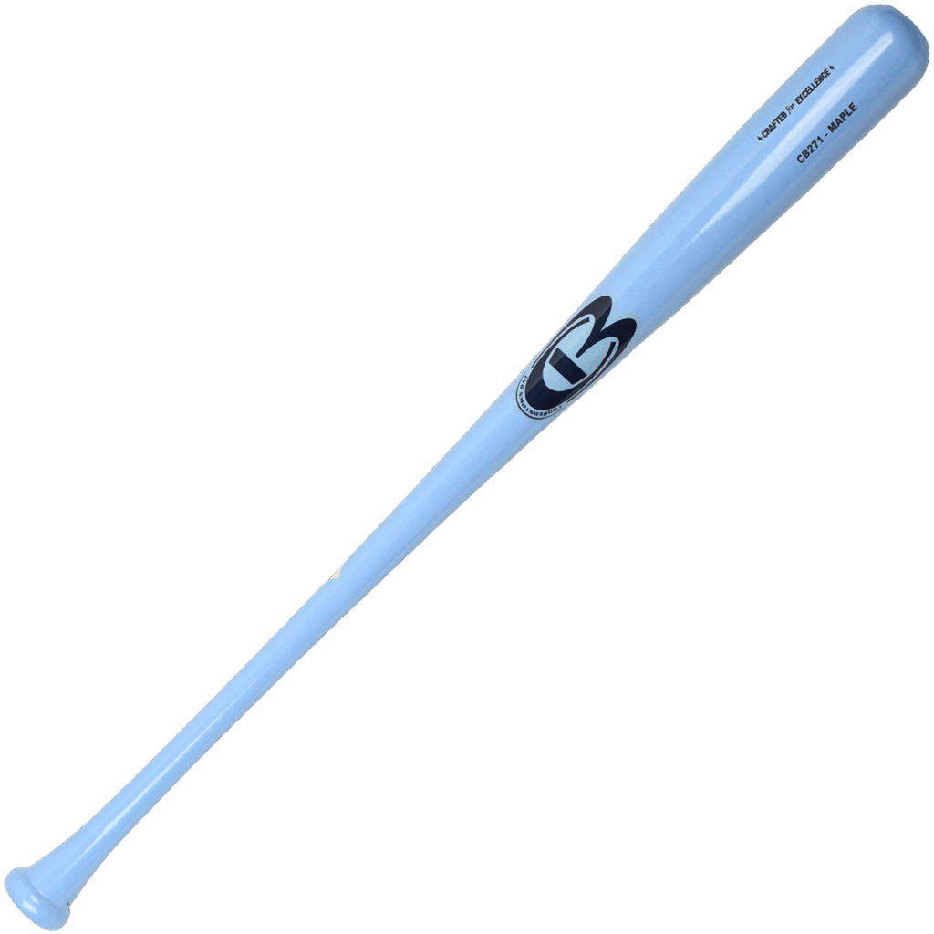 Blue baseball bat with black logo.