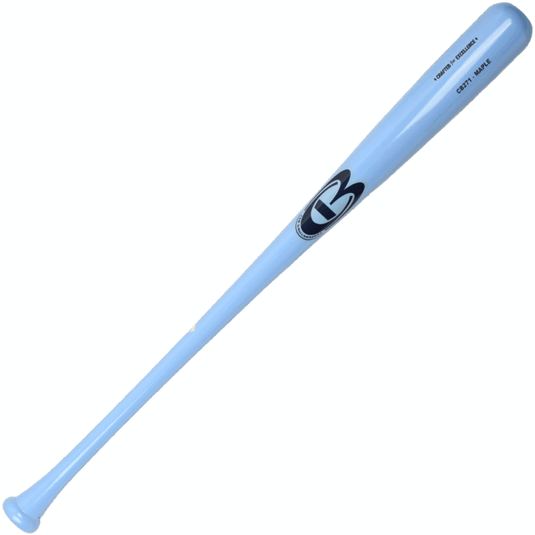 Blue baseball bat with black logo.
