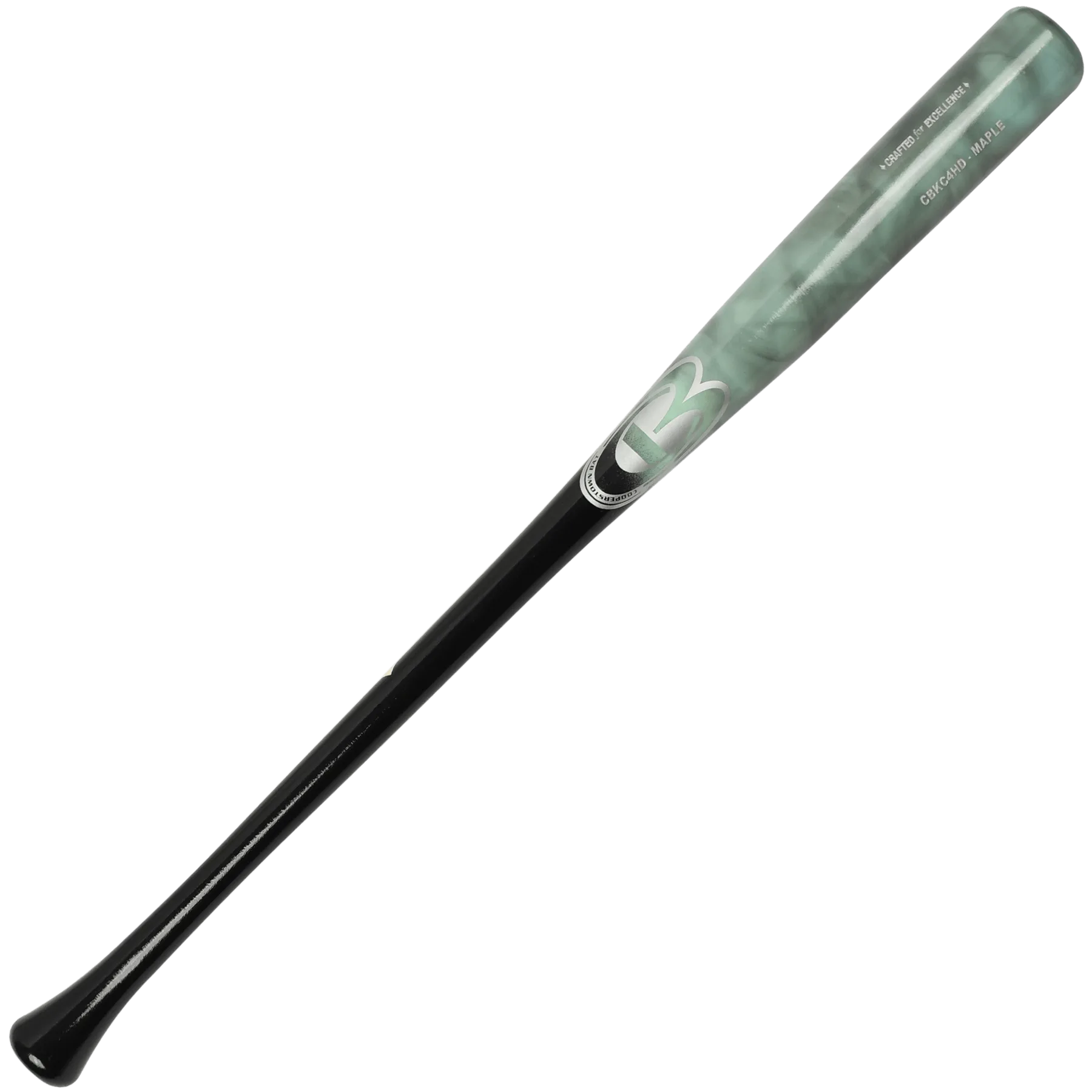 Black and green baseball bat on white background