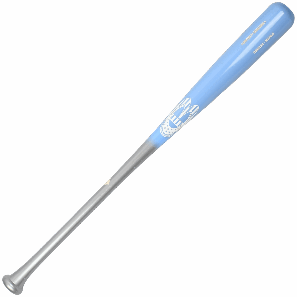 Blue and silver baseball bat with logo.