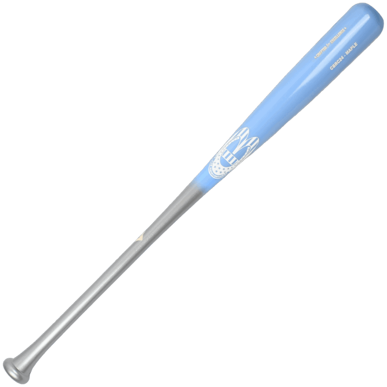 Blue and silver baseball bat with logo.