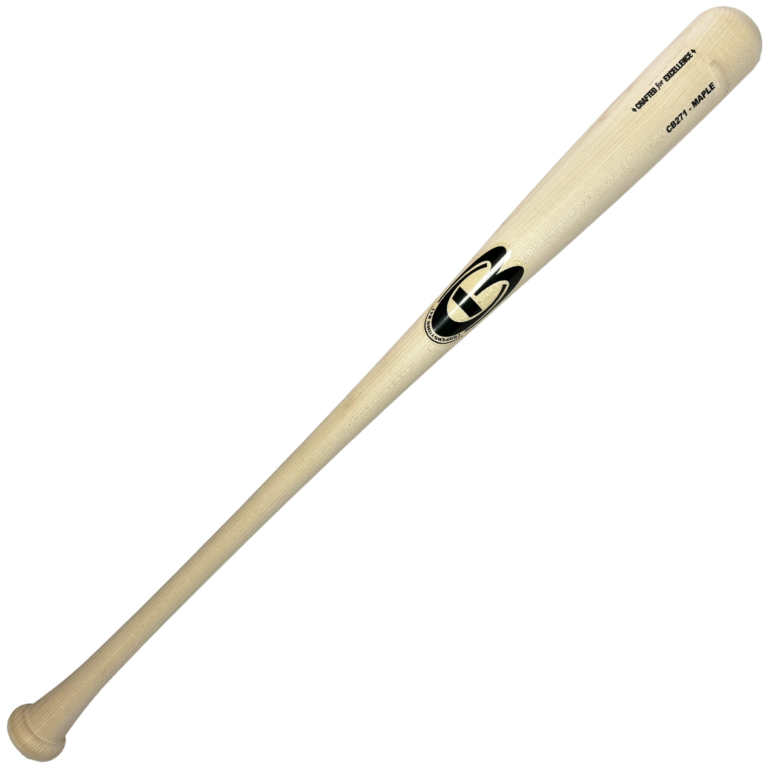 Natural wood baseball bat with black logo