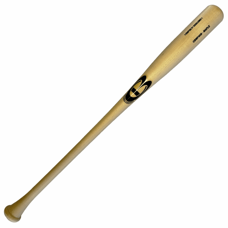 Wooden baseball bat with black logo on black background